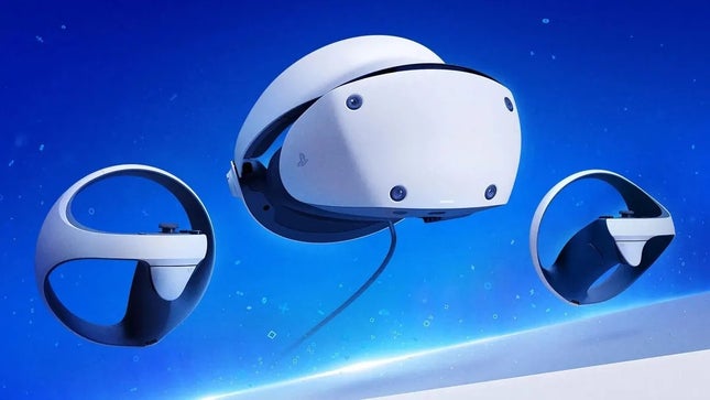 Bir PS VR2 kulaklığı uzayda süzülüyor. 